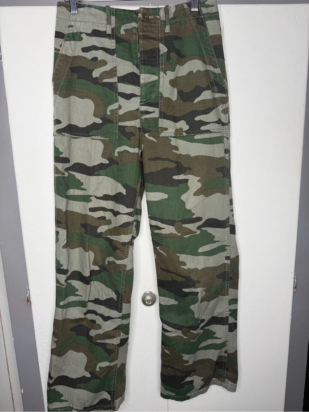 J. Crew Camo Fatigue Pants Sz 4 Garment-Dyed 100% Cotton Straight Leg Grunge